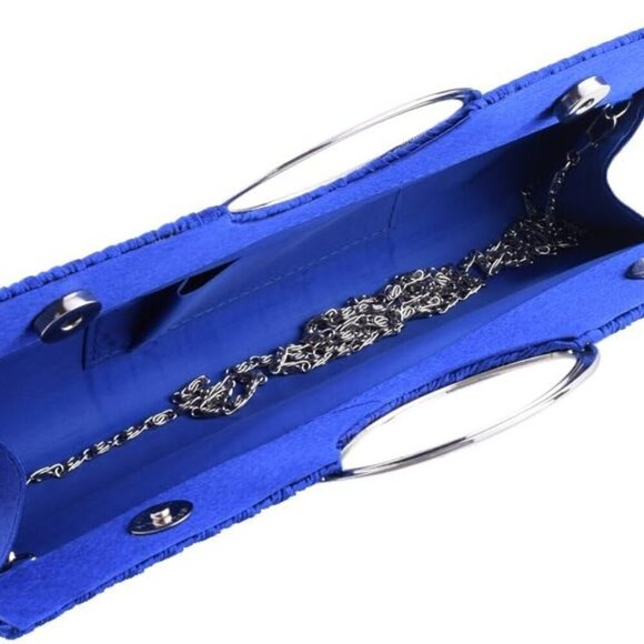 Rhinestone Satin Evening Clutch Bag Bridal Wedding Party Handbag - Picture 5 of 6